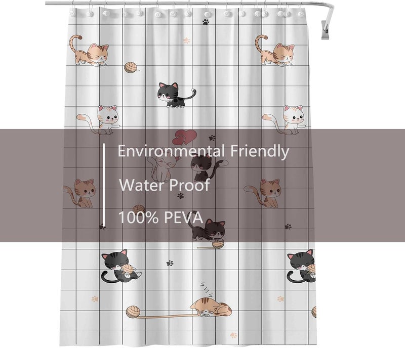 TIKABC Shower Curtain Liner, 4G PEVA Shower Liner, Plastic Waterproof Shower Curtains, with Grommet Holes and 3 Magnetic Weights(Little Cat) - Image 5
